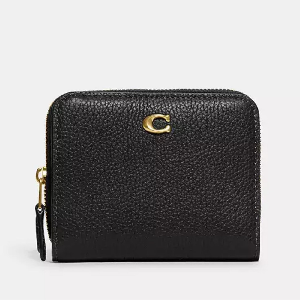 Coach Black Pebbled Leather Wallet with Gold Accents